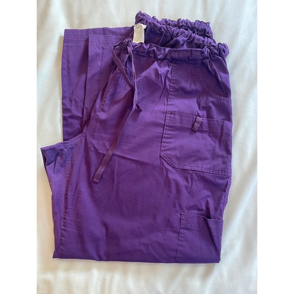 Butter-Soft Pants - Butter-Soft Stretch Scrub Pants Womens 2X Purple Cargo Drawstring Elastic Waist